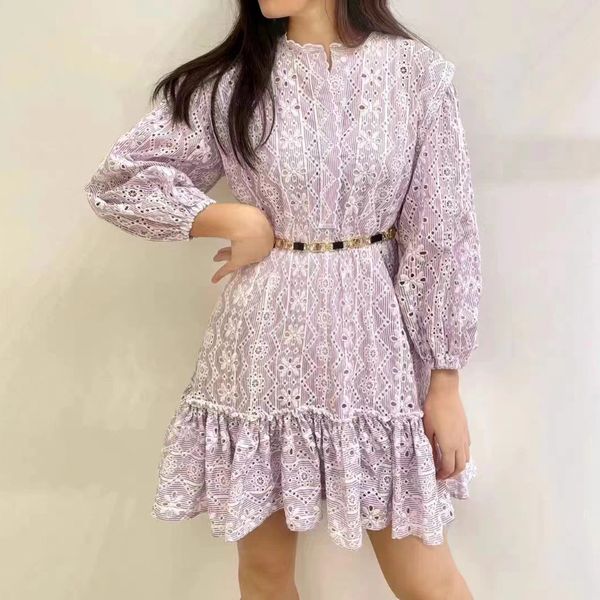 

casual dresses -aje hollowed out puff sleeves dress fitted purple mini dress for women, Black;gray