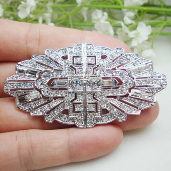 

pins brooches woman's vintage buckle crown flower brooch pin clear crystal 230515, Gray