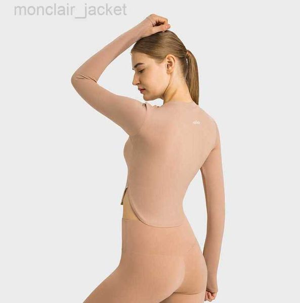 

desginer yoga irregular open waist sports long sleeve women with chest pads no underwear suit women 23ssa, White