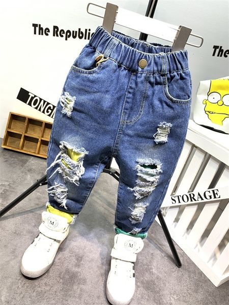 

jeans anak anak anak laki laki celana fashion pakaian robek denim bayi populer koboi panjang as23 230516, Blue