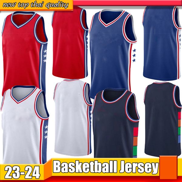 

men basketball jersey joel embiid #21 harden #1 tyrese maxey #0 harris #12 iverson 3 white red 2021-22 city new season jerseys men youth s-x, Black;red