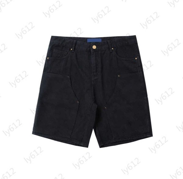 

mens designer shorts black mid embroidery elastic waist heavyweight loose relaxed casual denim heavy industry tassel embossing technology me, White;black