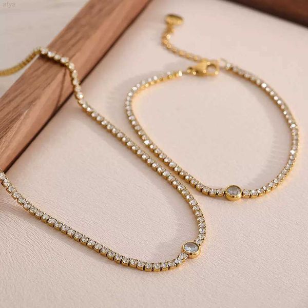 

gold plated stainless steel diamond tennis chain necklace, Silver