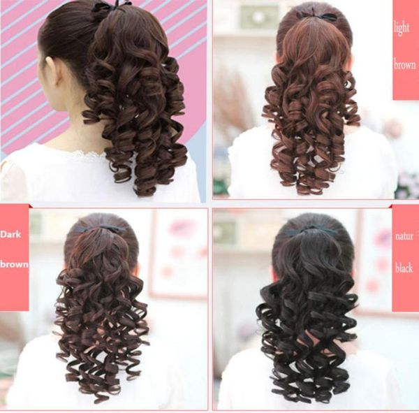 

16 inches short curly ponytails clip in fake hair extensions natural clip in hair tails heat resistant synthetic ponytail3947771, Black