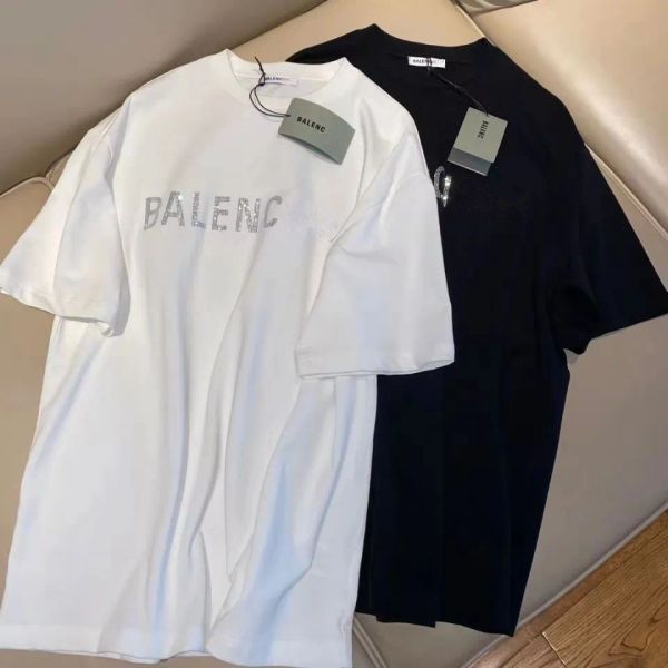 

Summer Mens Designer T Shirt Rhinestone Casual Man Womens Tees Letters Print Short Sleeves Top Sell Men Hip Hop Clothes Paris, Black