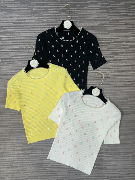 

2023 new women's knits summer women's pattern sweaters fashion o-neck short sleeve loose jumper street wear casual pullovers, White;black