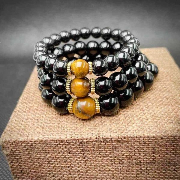 

agate crystal bracelet imitation obsidian tigereye buddha beads hand jewelry, Golden;silver