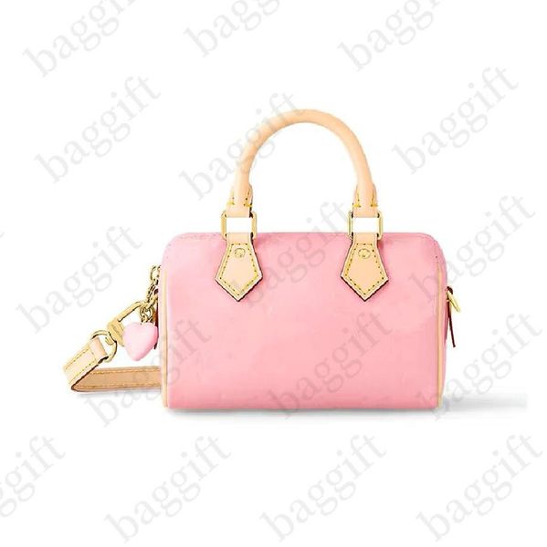 

valentine's day limitation nano speedy 20 shoulder bag pure color monograms patent leather with heart shaped pendant designer handbag c