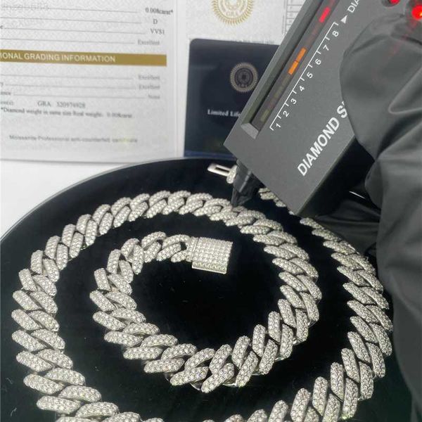 

15mm 925 silver luxury flawless vvs baguette moissanite iced out fine hip hop jewelry gold cuban link chain necklace bracelet