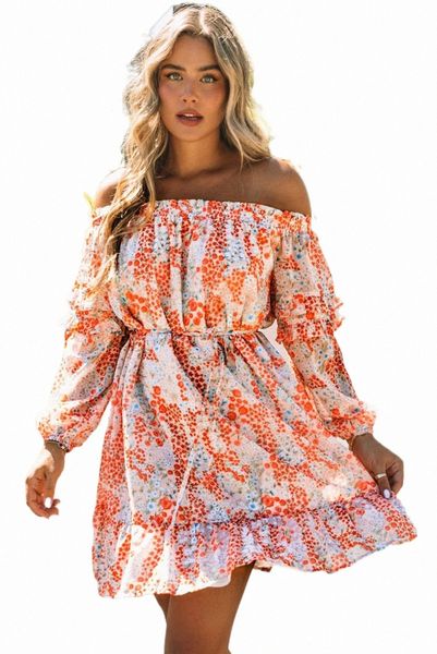

red floral off the shoulder print ruffled dress with tie c20q#, Black;pink