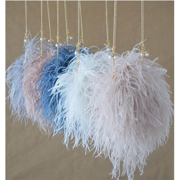 

evening bags tas wanita tangan bulu burung unta asli dompet pesta selempang rantai bahu berbulu b98 230516