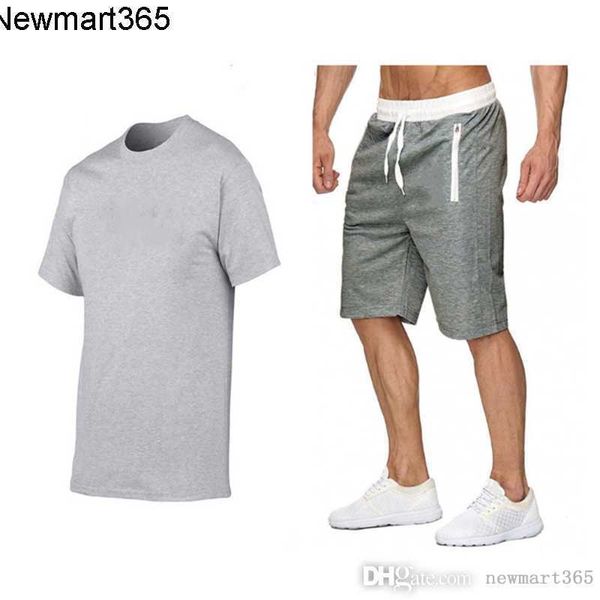 

summer mens tracksuits two piece set sports and leisuret-shirts and shorts men's running training outfits, Gray