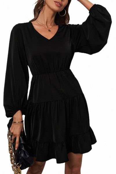 

black tiered ruffle balloon sleeve mini dress 44dv#, Black;pink