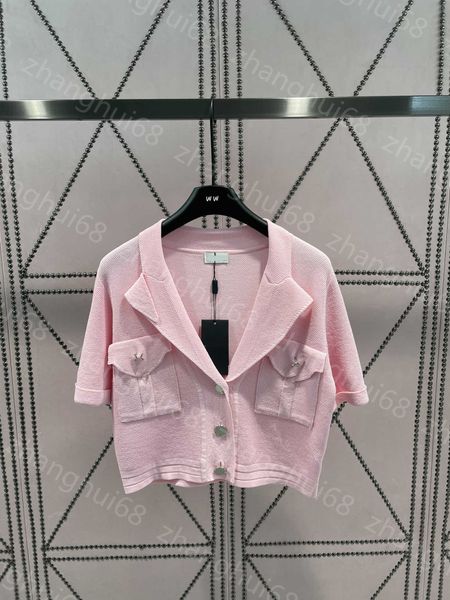 

23ss womens designer clothing womens knits socialite metal buckle small lapel brooch short sleeve knitted cardigan womens clothes, White