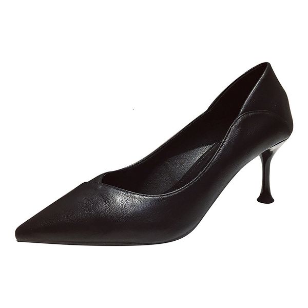 

dress shoes sepatu hak tinggi tipis wanita ujung lancip kerja mulut dangkal tunggal 230516, Black