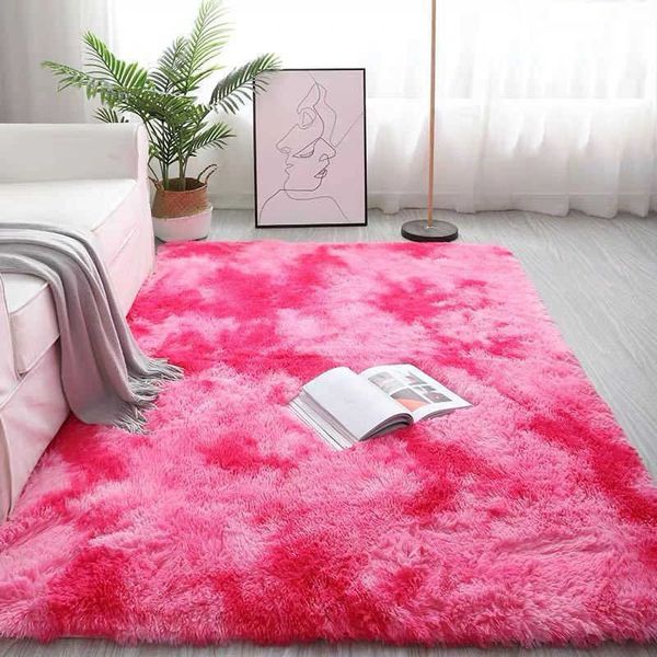 

New Pink Carpet Dyeing Plush Soft Carpets Area rug For Living Room Bedroom Long Fluffy Anti-slip Floor Mats Child Bedroom Mat