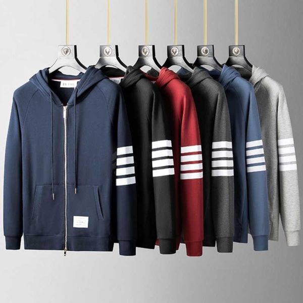 

fashion sweatshirt designer zipper jacket men women classic four-bar striped cardigan coat pure cotton hooded sweater couple long sleeved to, Black;brown