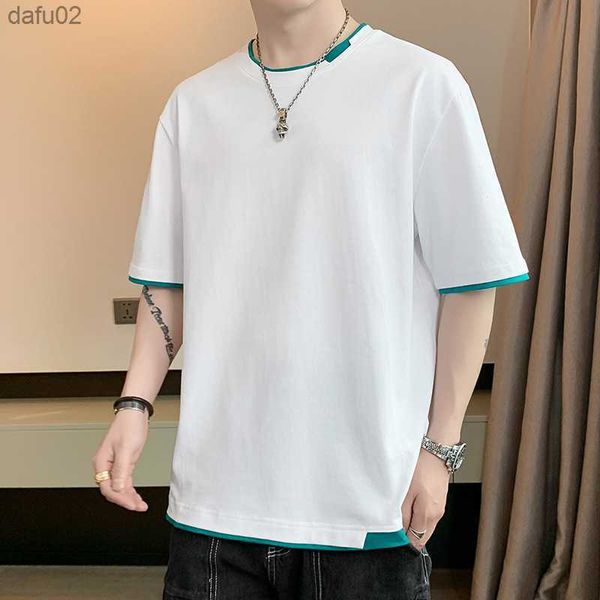 

men's t-shirts pure cotton short sleeved t-shirt for men's summer 2023 new print trend men's loose and trendy brand five quar, White;black