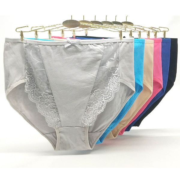 

women's panties 6pieces/lot panties cotton briefs plus size women underwear high waist lingerie female intimate underpants transparent, Black;pink