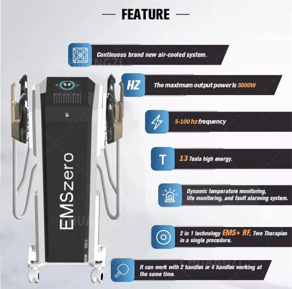 

2023 ems neo dls-emslim 5000w 13 tesla hi-emt machine with 4 pcs rf handles with pelvic stimulation pads optional emszero