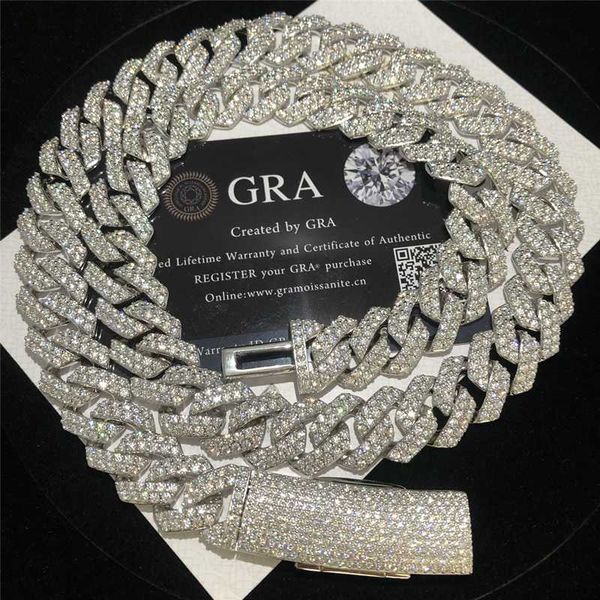 

iced out pass diamond tester vvs moissanite hip hop jewelry cuban bracelet 15mm 925 sterling silver links