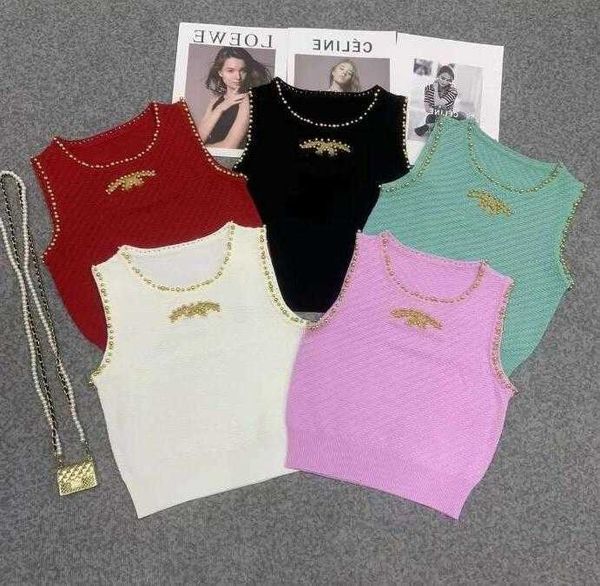 

courreges women's tanks beads knitted vest sleeveless sweater tank top, White