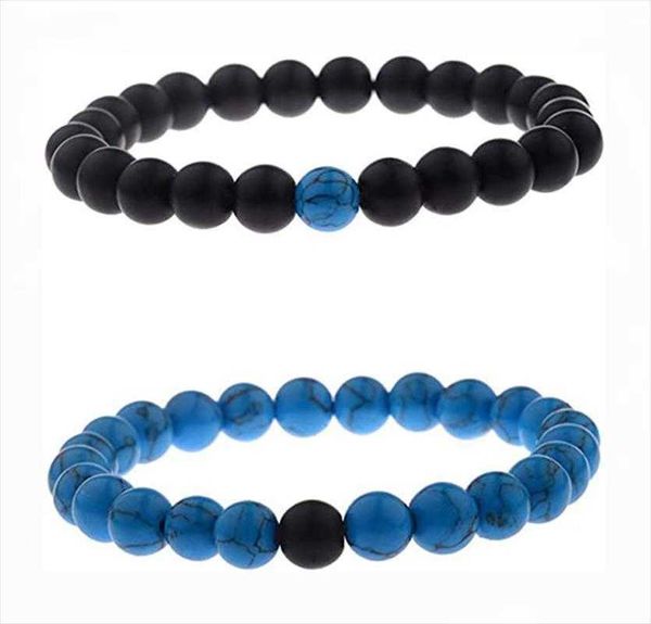 

simplicity natural raw gemstone turquoise link frosted black bracelet wholesale