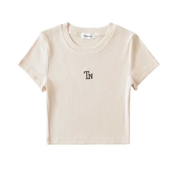 

style round neck short t-shirt japanese korean casual women's 23 spring new slim fitting and slimming top, White