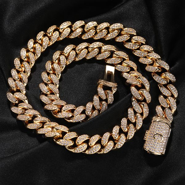 

a-z letter 12mm 16-22inch yellow white gold plated bling iced out cz cuban chain necklace bracelet links for men nice gift, Silver