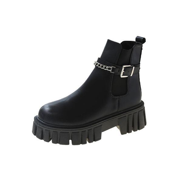 

new autumn and winter leather british style inside heightening boots for women, Black