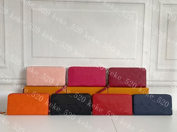 

2023 fashion flower embossed designer zipper wallet men's and women's leather bag classic letter coin wallet original box checked, Red;black