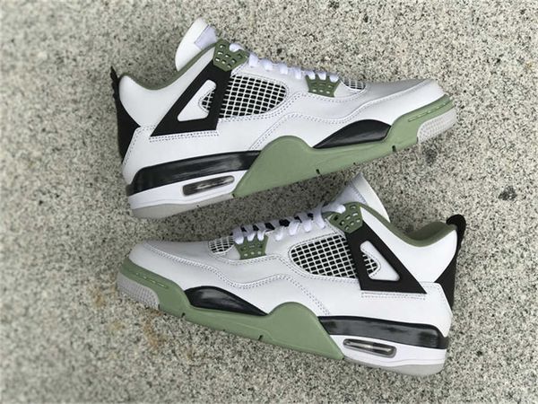 

with box designer shoes 4 wmns seafoam 4s oil green white/seafoam-dark ash-neutral grey women sports sneakers original us7-13, Black