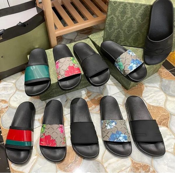 

designer men women sandals blooms floral slippers slides correct flower sandal tiger snake print slide summer wide flat platform slipper qua, Black