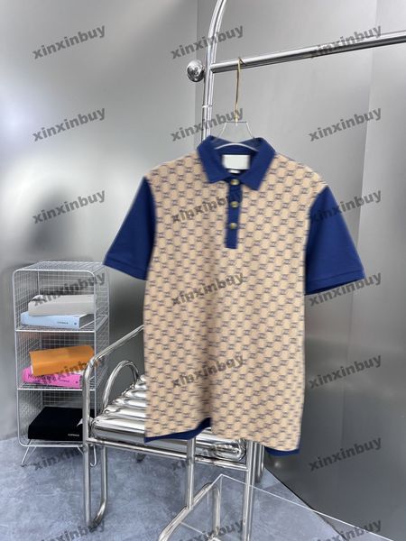 

xinxinbuy men designer tee t shirt 23ss double letter jacquard fabric short sleeve cotton women blue s-2xl, Black;brown
