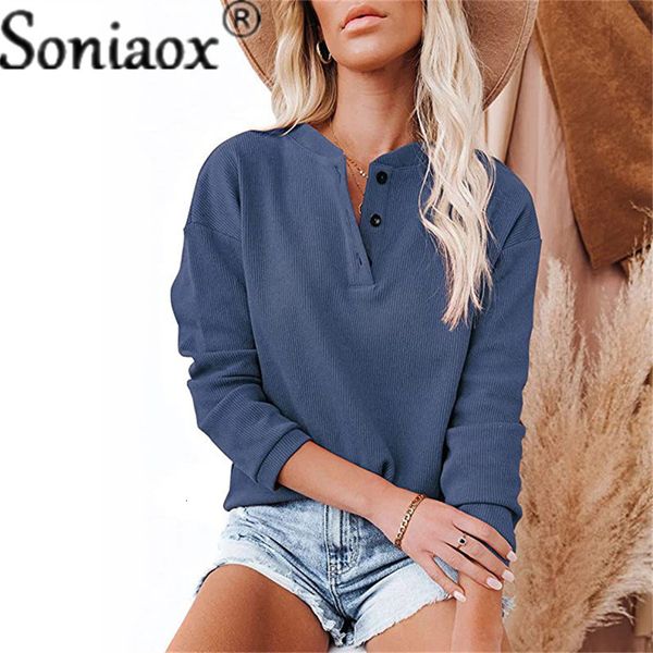 

women s t shirt kaus kancing hitam solid longgar wanita musim gugur dingin atasan pullover jalan mode elegan kasual leher v lengan panjang 2, White