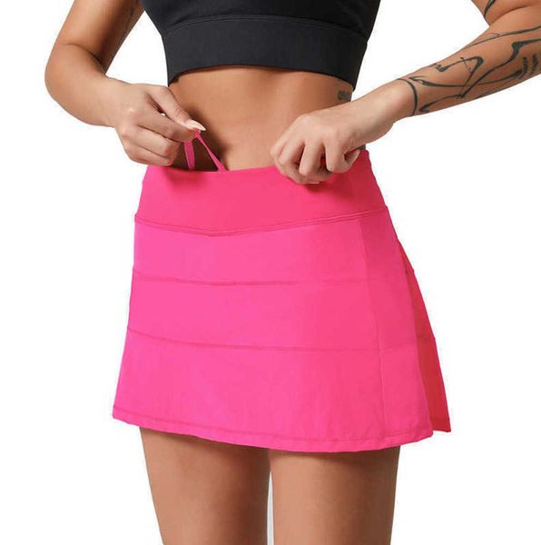 

lu-22 pleated tennis skirt women gym clothes sports shorts female running fitness dance yoga underwear beach biker golf skirts breathable de, Black