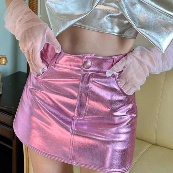 

skirts womens shiny metallic patent leather miniskirt dancing party rave clubwear skirt pole dance costume dress summer 230516, Black