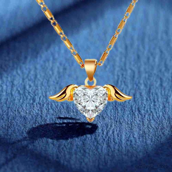 

pendant necklaces fashion love wings necklace for women exquisite heart zirconia pendant collarbone chain wedding party valentine day gift j, Silver