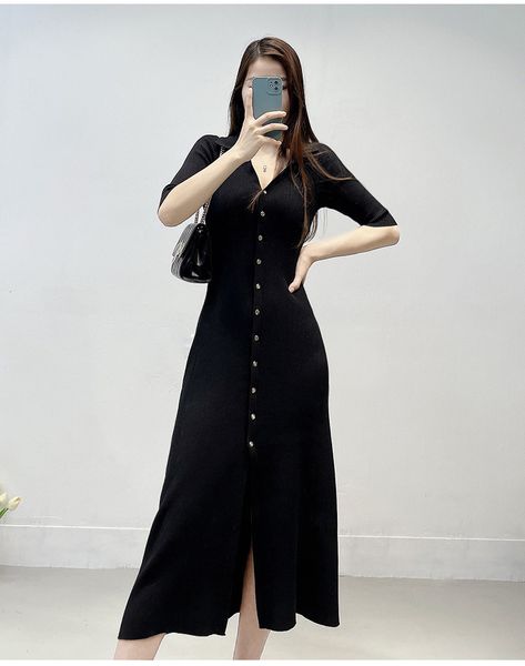 

casual dresses -aje stretch knit dress ladies fashion2023, Black;gray