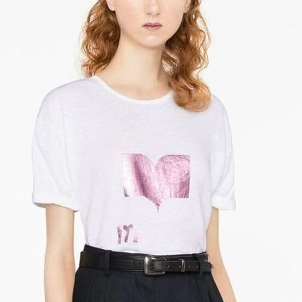 

french 23ss summer new fashion letter sequin print casual all-match bamboo cotton pullover women's short sleeve t-shirt, White