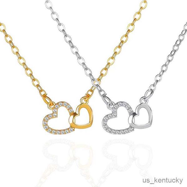

pendant necklaces simple versatile double heart choker nelace valentine's day gift student jewelry fashion clavicle pendants nelaces, Silver
