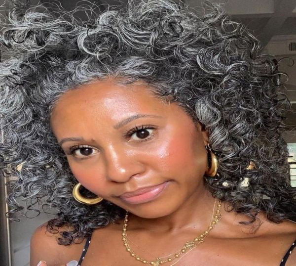 

beauty natural gray hair drawstring ponytail hairpiece effortless sustainable wavy curly silver grey women extension 1024inch 1205566897, Black