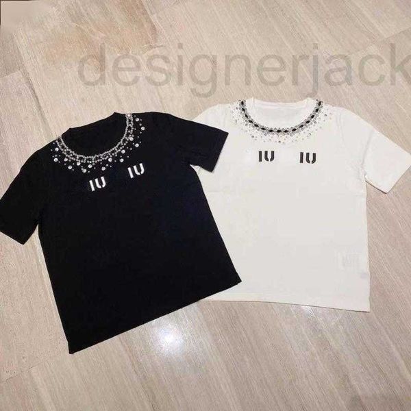 

women's t-shirt designer summer short sleeve t shirt designer t crew neck pullover women fashion embroidery rhinestone sweat ha3l, White