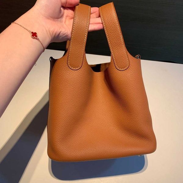 

authentic totes picotin women's luxury bags 2023 new color-blocking vegetable basket bag leather bucket lychee grain layer cow simple a