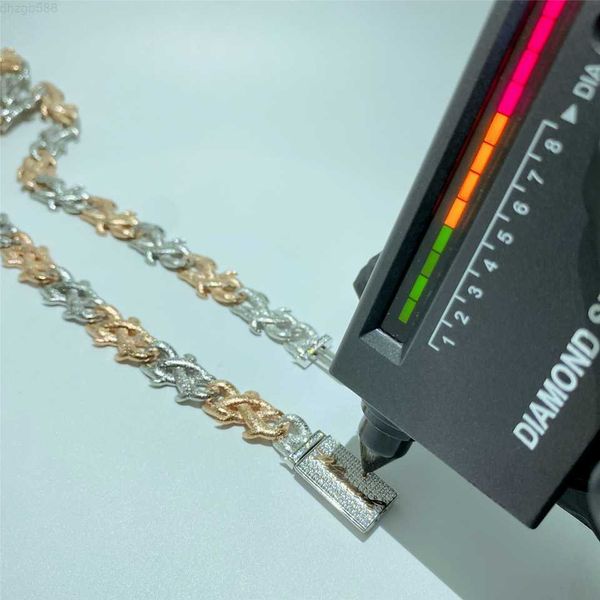 

8mm two tone diamond sand full iced out moissanite clasp cuban link chain 925 sterling silver thorn vvs necklace