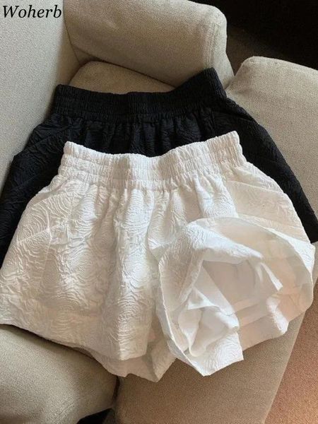 

women's shorts woherb shorts women summer wide-leg loose drape korean-style casual womens office bf streetwear fashion simple jacquard, White;black