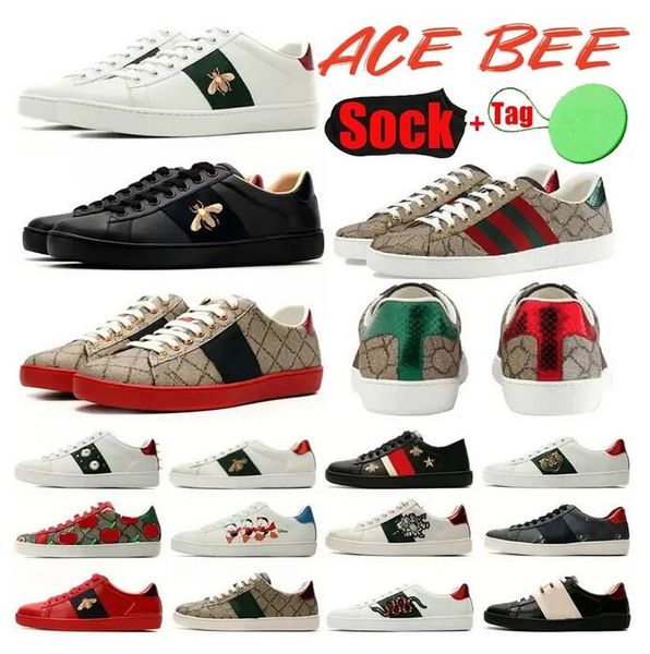

ace embroidered sneaker designer platform white casual shoes women men bee snake sneakers leather tiger chaussures interlocking fashion shoe, Black