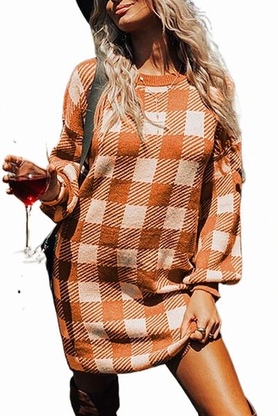 

orange plaid sweater dress 2023 new 2023 new d9yz#, Black;pink