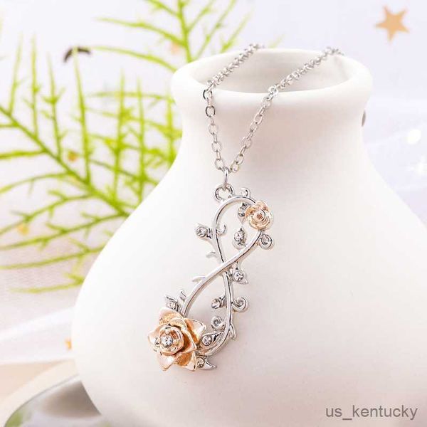 

pendant necklaces fashion new lti-layered inlaid golden eight-character rose nelace two-color heart-shed cross chain women's fashion pe, Silver
