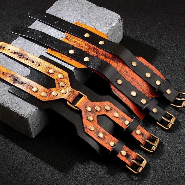 

selling bracelet pu leather x shape fashion personalized retro personality rivets punk, Golden;silver